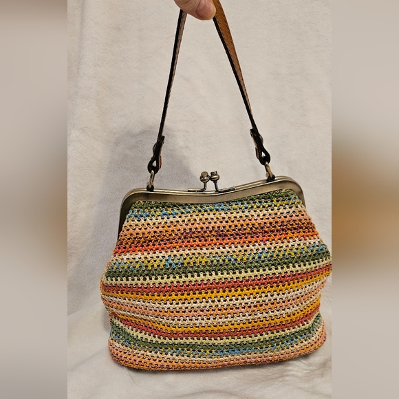 Patricia Nash Laureana frame Spanish zig zag kisslock woven satchel/crossbody - Picture 2 of 7